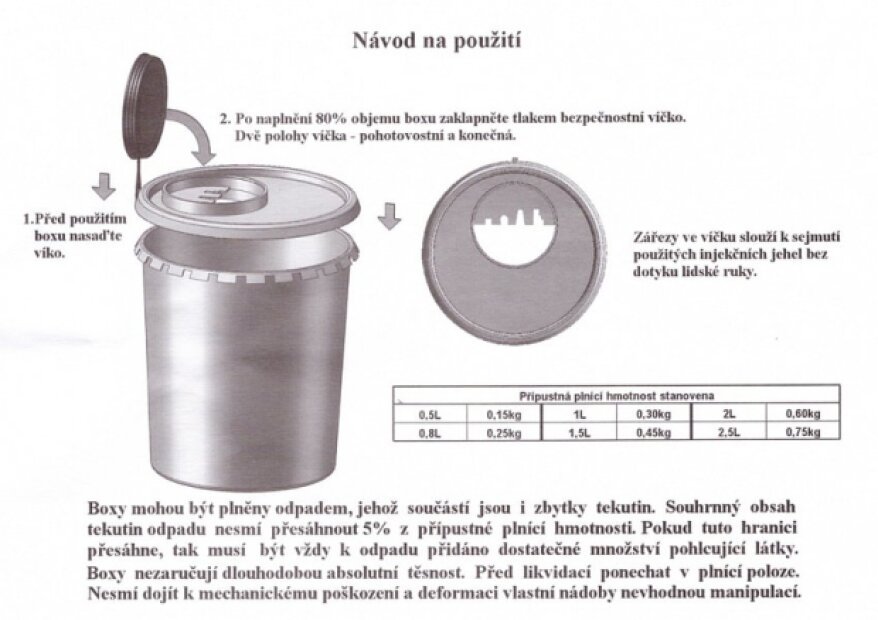 NÁDOBA NA medicinálne ODPAD 0,8 L VRÁTANE UZÁVERU 195 x 98/76 MM (120ks / KARTON)(2)