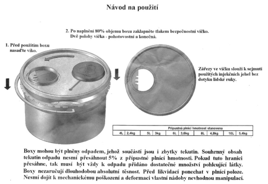 NÁDOBA NA medicínsky odpad 6 L, VRÁTANE UZÁVERU 170 x 265/230 MM (400ks / PALETA)(2)